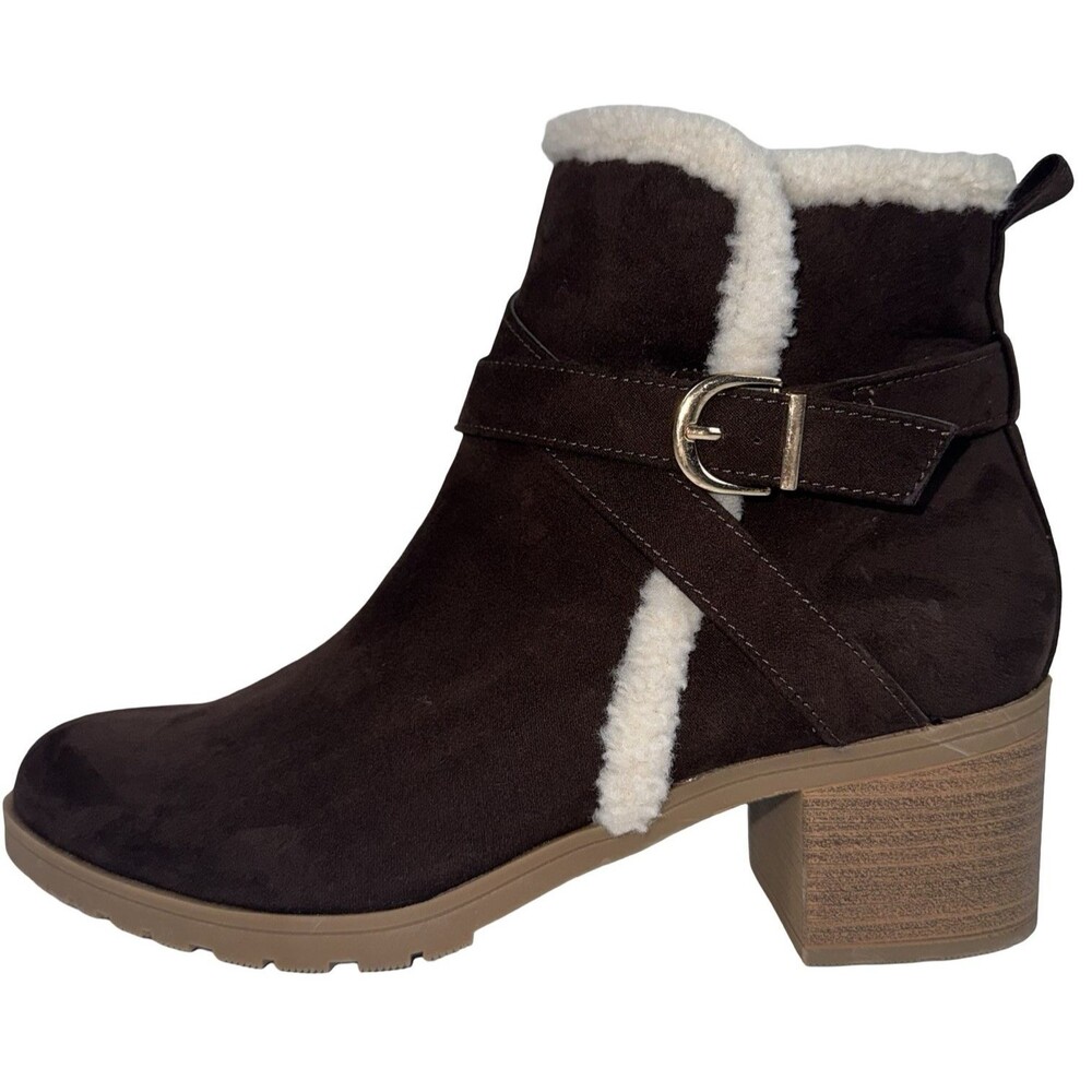 American Exchange Womens Size 10 Ankle Boots Zip Buckle Faux Suede Fur Brown New